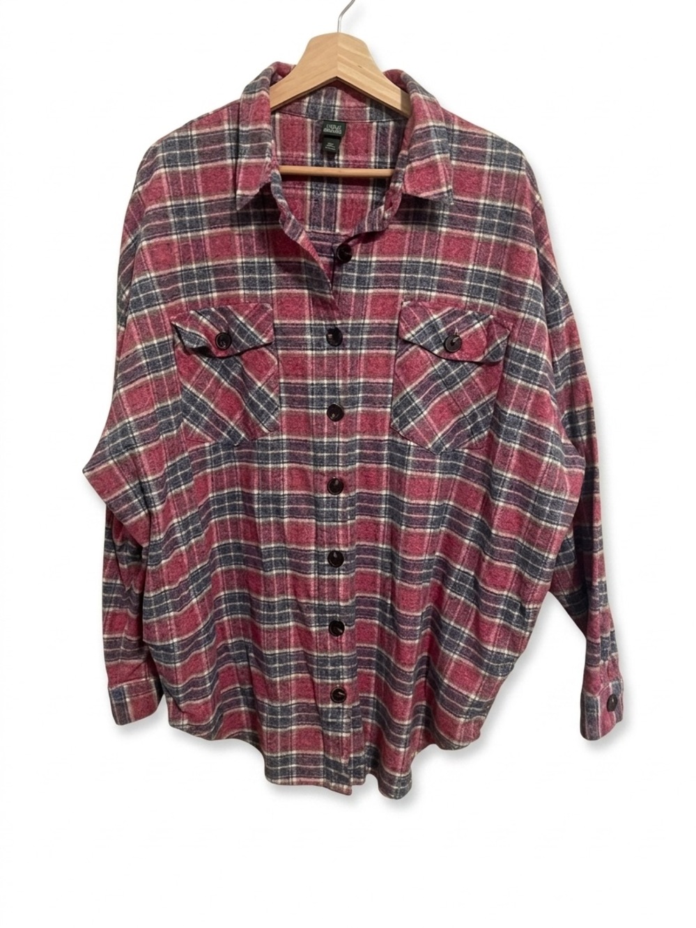 wild fable Red & Blue-Gray Plaid Flannel Tunic Button Down XXL